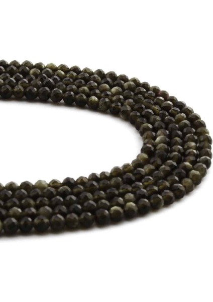 Gold Obsidyen Doğal Taş Parlak Küre Kristal Kesim 3mm Dizi