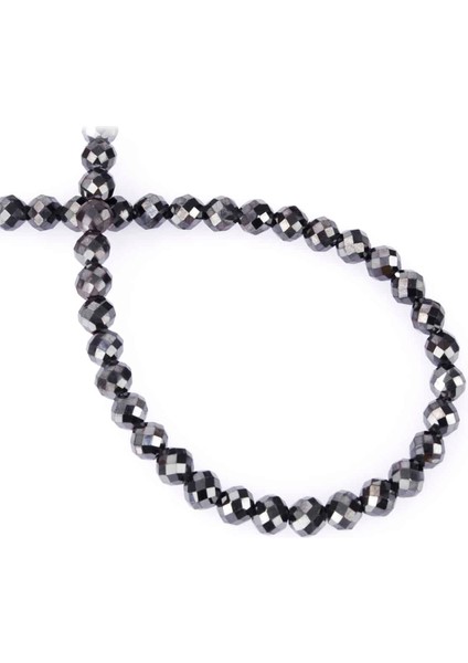 Hematit Doğal Taş Parlak Füme Küre Kristal Kesim 6mm Dizi