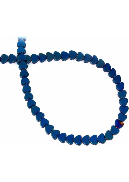 Hematit Doğal Taş Parlak Mavi Kalp Kesim 6mm Dizi