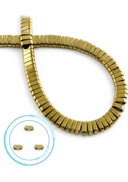 Hematit Doğal Taş Parlak Gold Çift Delikli 6X2MM Dizi
