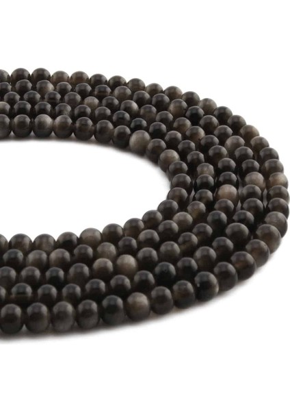 Silver Obsidyen Doğal Taş Parlak Küre Kesim 4mm Dizi
