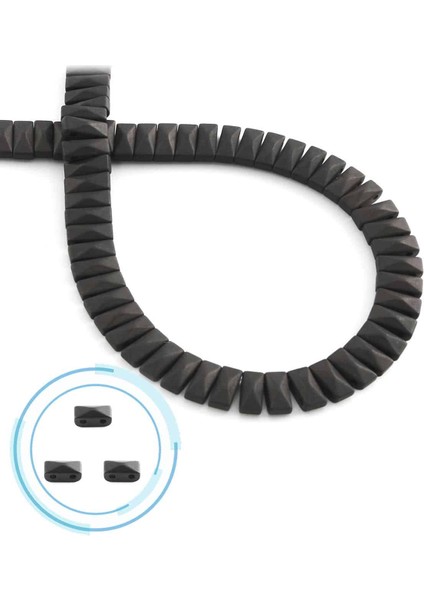 Hematit Doğal Taş Mat Siyah Piramit Kesim Çift Delikli 8X3MM Dizi