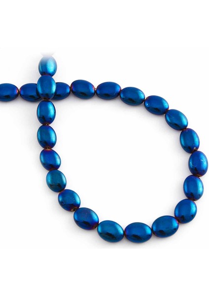 Hematit Doğal Taş Parlak Mavi Bombeli Oval Kesim 6X8MM Dizi