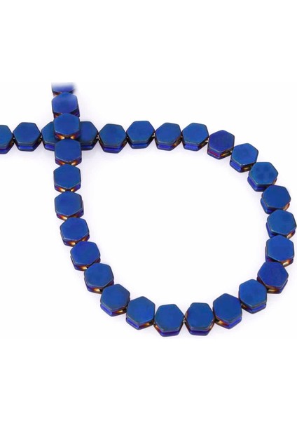Hematit Doğal Taş Mat Mavi Altıgen Kesim 7X4MM Dizi