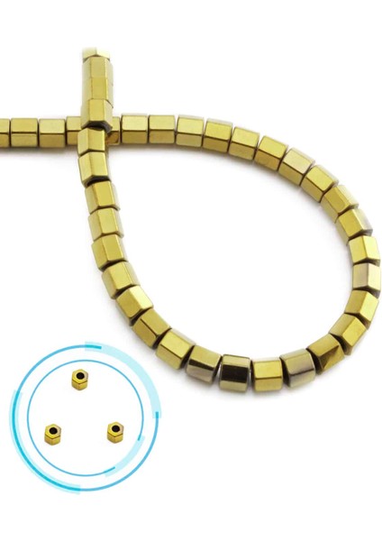 Hematit Doğal Taş Parlak Gold Altıgen Kesim 6X6MM Dizi