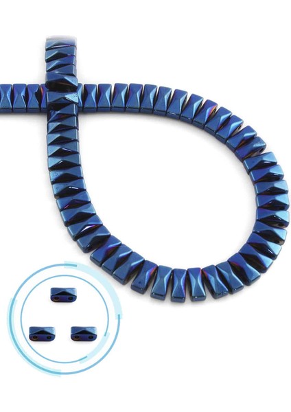 Hematit Doğal Taş Parlak Mavi Piramit Kesim Çift Delikli 8X3MM Dizi