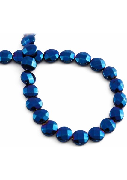 Hematit Doğal Taş Parlak Mavi Yuvarlak Bombeli Faset Kesim 8mm Dizi