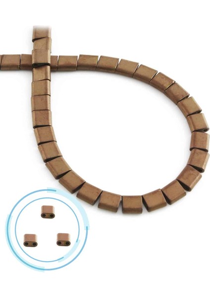 Hematit Doğal Taş Mat Kahverengi Kare Kesim Çift Delikli 6X6MM Dizi