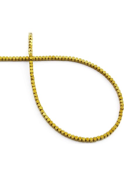 Hematit Doğal Taş Parlak Gold Küp Kesim 2X2MM Dizi