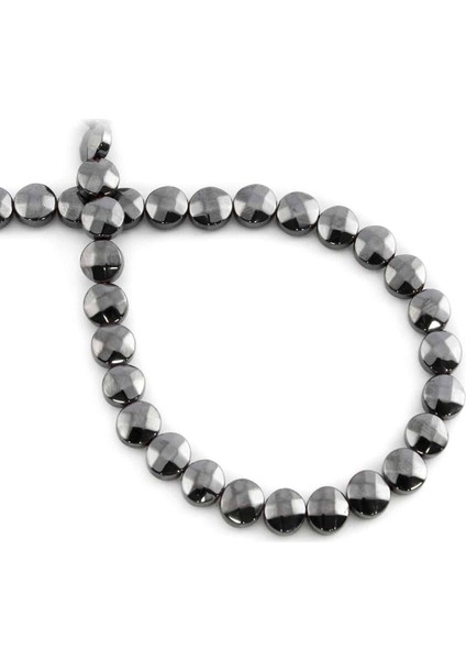 Hematit Doğal Taş Parlak Füme Yuvarlak Bombeli Faset Kesim 6mm Dizi