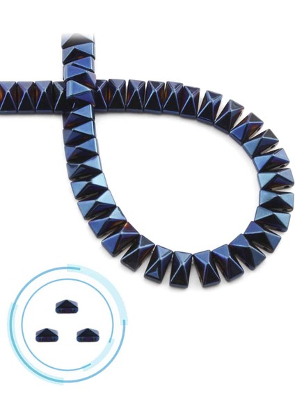 Hematit Doğal Taş Parlak Mavi Piramit Kesim Çift Delikli 8X4MM Dizi