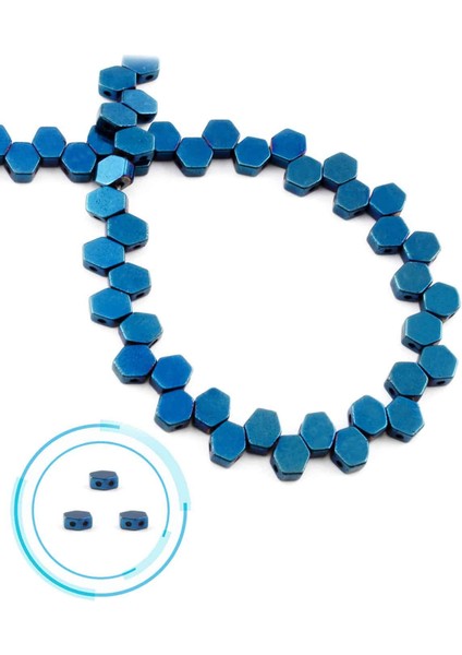 Hematit Doğal Taş Parlak Mavi Çift Delikli 8X8MM Dizi