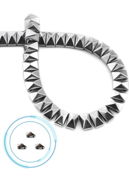 Hematit Doğal Taş Parlak Gümüş Piramit Kesim 8X5MM Dizi