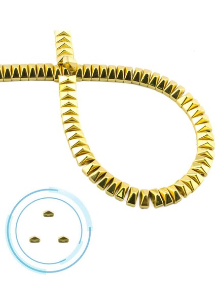 Hematit Doğal Taş Parlak Altın Sarı Piramit Kesim Çift Delikli 6X3MM Dizi