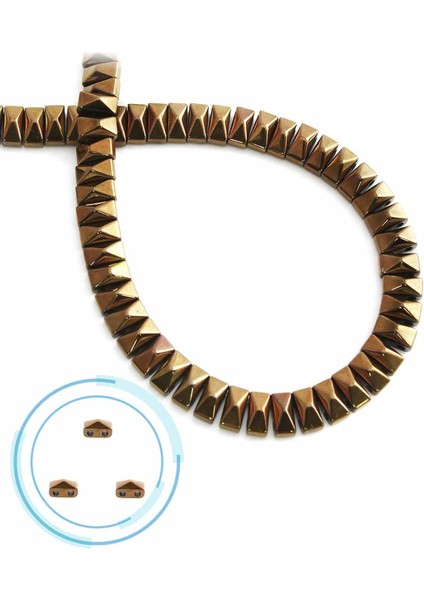 Hematit Doğal Taş Parlak Kahverengi Piramit Kesim Çift Delikli 6X3MM Dizi