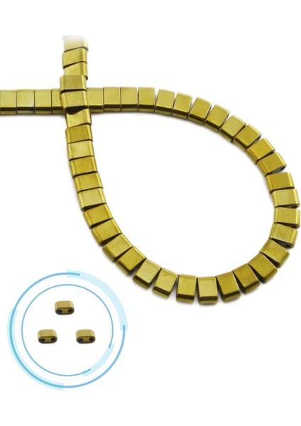 Hematit Doğal Taş Parlak Gold Çift Delikli 6X4MM Dizi
