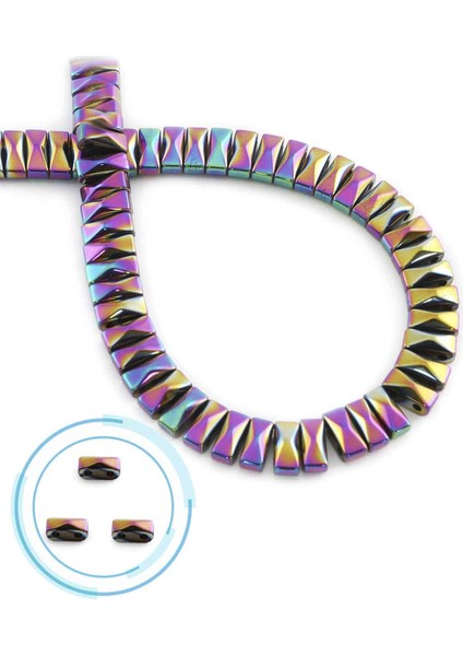 Hematit Doğal Taş Parlak Gökkuşağı Piramit Kesim Çift Delikli 8X3MM Dizi