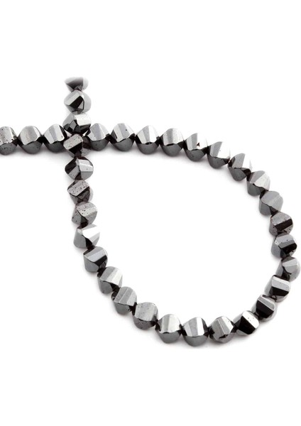 Hematit Doğal Taş Parlak Füme Burgu Kesim 6X6MM Dizi
