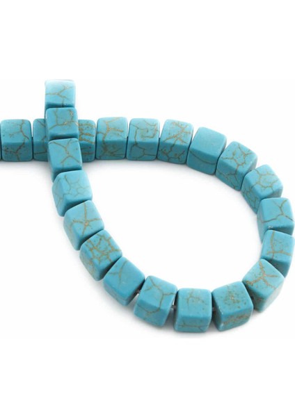 Turkuaz Sıkma Doğal Taş Mavi Küp Kesim 8X8MM Dizi