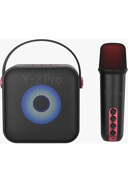 Y2-Pro Ses Değiştirme Özelliğine Sahip Kablosuz Mikrofonlu Mini Karaoke Seti Bluetooth Hoparlör Party Box