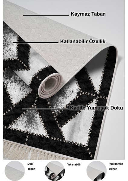 Dijital Salon Halısı Trend Keçe Kaymaz Taban Saçaklı Modern Posy Gri indirimleri