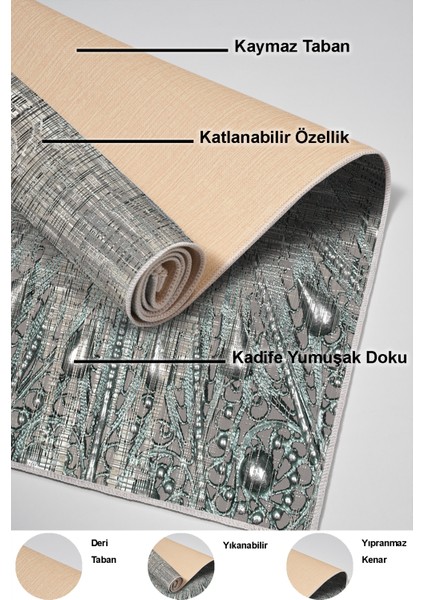 Dijital Mutfak Halısı Yıldız Deri Kaymaz Taban Modern Lee Mavi