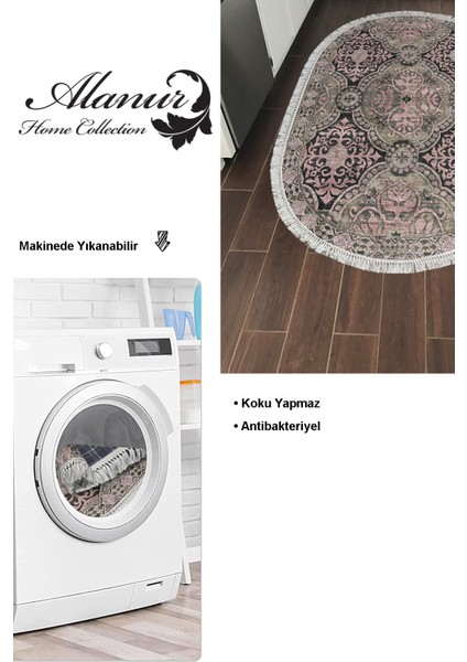 Dijital Mutfak Halısı Star Pamuk Kaymaz Taban Saçaklı Oval Modern Osana Pudra modelleri