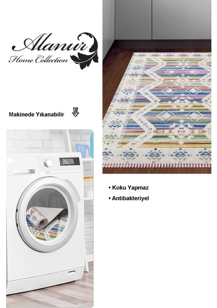 Dijital Mutfak Halısı Trend Keçe Kaymaz Taban Iskandinav Queen Renkli