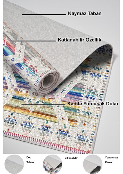 Dijital Mutfak Halısı Trend Keçe Kaymaz Taban Iskandinav Queen Renkli