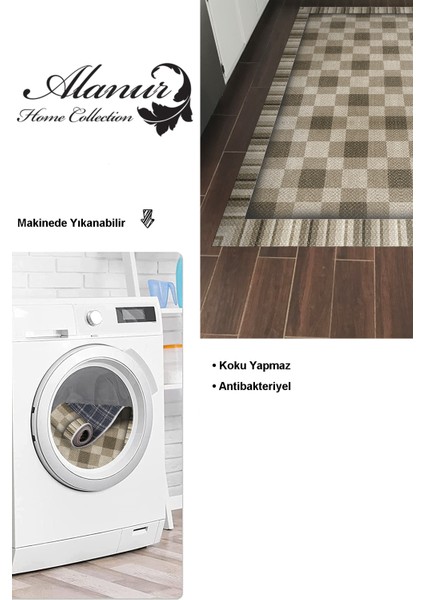 Dijital Mutfak Halısı Star Pamuk Kaymaz Taban Modern Flora Kahve modelleri