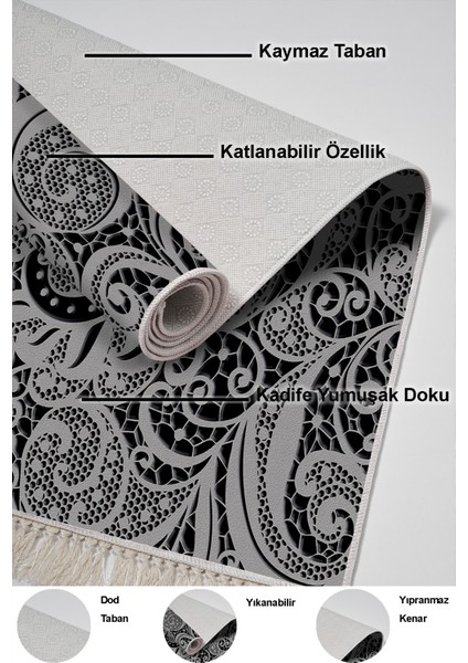 Dijital Mutfak Halısı Trend Keçe Kaymaz Taban Saçaklı Modern Cedrica Gri indirimleri