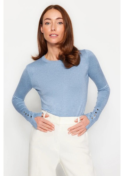 Bisiklet Yaka Kol Ortası Droplu Kazak Indigo