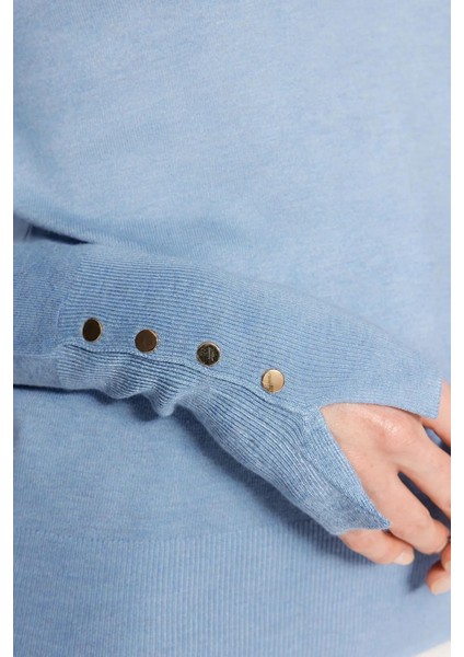 Bisiklet Yaka Kol Ortası Droplu Kazak Indigo modelleri