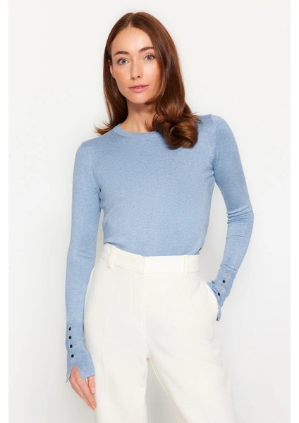 Bisiklet Yaka Kol Ortası Droplu Kazak Indigo indirimleri