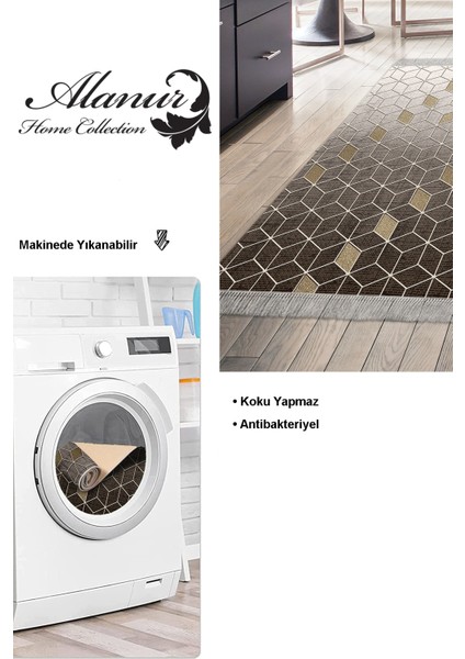 Dijital Mutfak Halısı Yıldız Deri Kaymaz Taban Saçaklı Modern Daire Gri modelleri