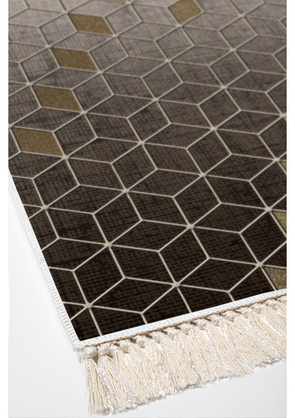 Dijital Mutfak Halısı Yıldız Deri Kaymaz Taban Saçaklı Modern Daire Gri fırsatları