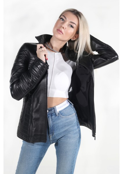 Ada Model Kadın Siyah Kürklü Hakiki Deri Ceket fırsatları