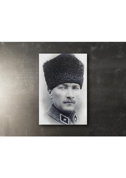 Siyah Beyaz Atatürk Mavi Gözlü Portresi Kanvas Tablo, Dekoratif Ev Ofis Duvar Dekoru