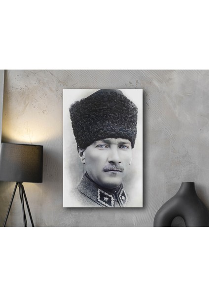 Siyah Beyaz Atatürk Mavi Gözlü Portresi Kanvas Tablo, Dekoratif Ev Ofis Duvar Dekoru