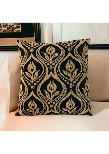 Lale Desenli Safran Kırlent Kılıfı 45 x 45 cm