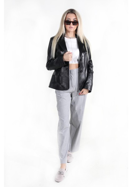 Tuana Model Kadın Siyah Hakiki Deri Ceket