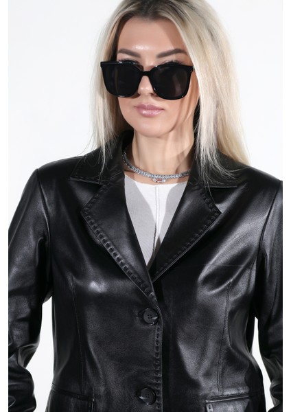Tuana Model Kadın Siyah Hakiki Deri Ceket modelleri
