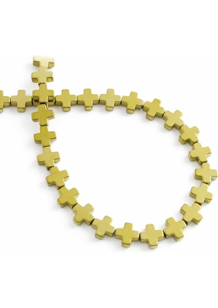 Hematit Doğal Taş Parlak Gold Artı Kesim 8mm Dizi