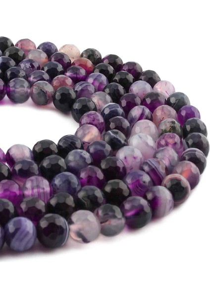 Madagaskar Akik Doğal Taş Parlak Mor Küre Faset Kesim 8mm Dizi