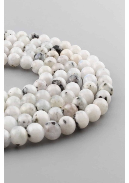 Ay Taşı Doğal Taş Benekli Siyah Küre Kesim 8mm Dizi [ab+]