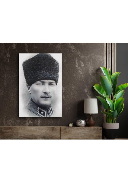 Siyah Beyaz Atatürk Portresi Kanvas Tablo, Dekoratif Ev Ofis Duvar Dekoru