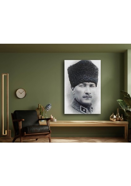 Siyah Beyaz Atatürk Portresi Kanvas Tablo, Dekoratif Ev Ofis Duvar Dekoru