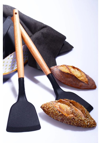 Bambu Saplı Silikon Spatula Siyah 1 Adet