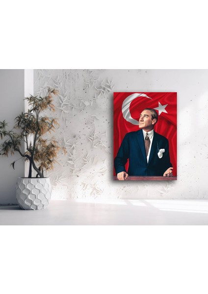 Atatürk Türk Bayrağı Kanvas Tablo, Dekoratif Ev Ofis Duvar Dekoru