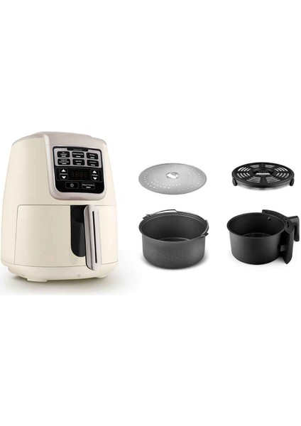 Air Pro Cook 3 In 1 Xl Ev Yemeği, Közleme, Sulu Yemek Tencereli Airfryer Iconic Beige